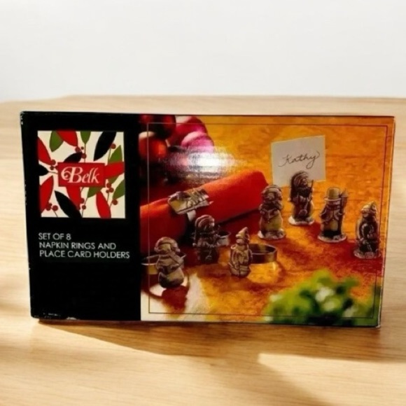 Vintage-New in Box Set of 8 Belk Pewter Christmas Napkin & Place Card Holders - Picture 1 of 14